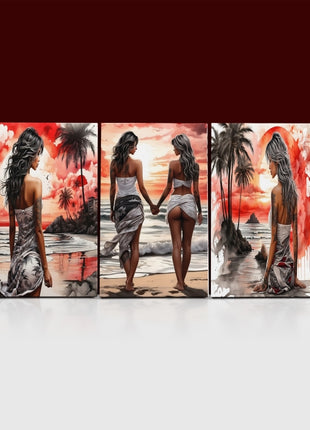 Woman Walking On Beach Painting Tranquil Seascape Artwork AOA13127 {x3}