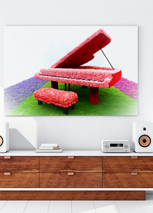 Piano With Flower Decoration On Grass AOAY6546