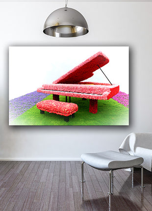 Piano With Flower Decoration On Grass AOAY6546