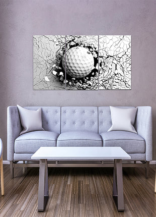 Golf ball breaking forcibly through a white wall AOA13076 {x3}