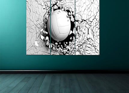 Volleyball ball breaking forcibly through a white wall AOA13077 {x3}