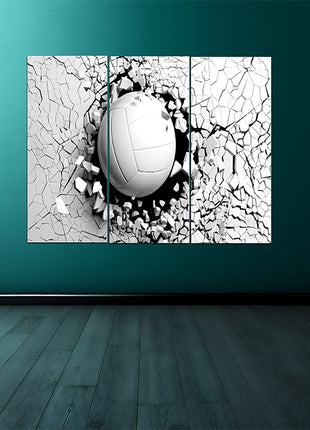 Volleyball ball breaking forcibly through a white wall AOA13077 {x3}