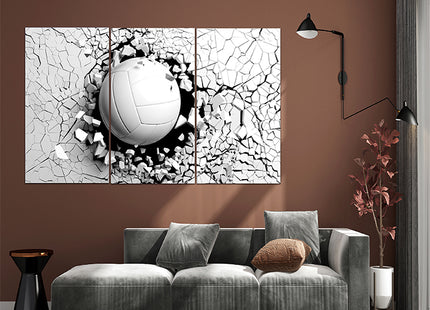Volleyball ball breaking forcibly through a white wall AOA13077 {x3}