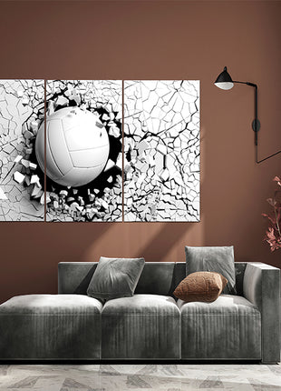 Volleyball ball breaking forcibly through a white wall AOA13077 {x3}