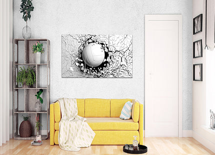 Volleyball ball breaking forcibly through a white wall AOA13077 {x3}