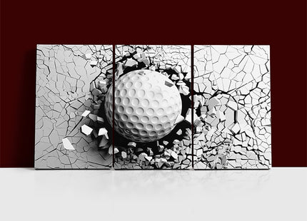 Golf ball breaking forcibly through a white wall AOA13076 {x3}