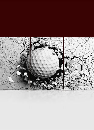 Golf ball breaking forcibly through a white wall AOA13076 {x3}