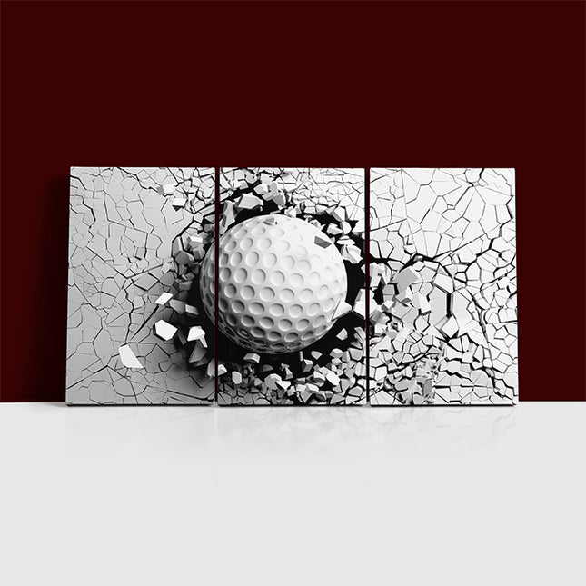 Golf ball breaking forcibly through a white wall AOA13076 {x3}
