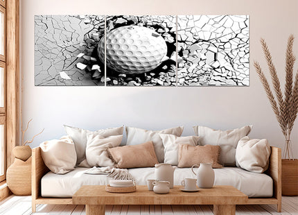 Golf ball breaking forcibly through a white wall AOA13076 {x3}