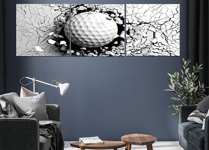 Golf ball breaking forcibly through a white wall AOA13076 {x3}
