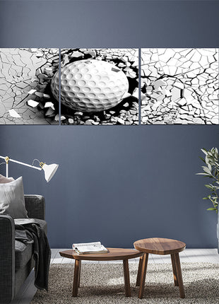 Golf ball breaking forcibly through a white wall AOA13076 {x3}