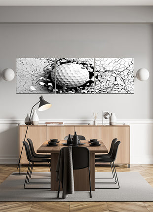 Golf ball breaking forcibly through a white wall AOA13076 {x3}