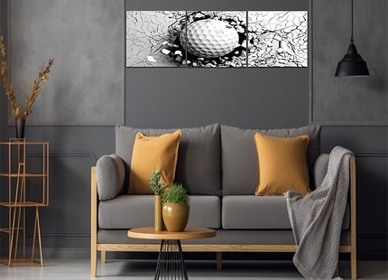 Golf ball breaking forcibly through a white wall AOA13076 {x3}