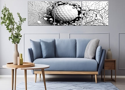Golf ball breaking forcibly through a white wall AOA13076 {x3}