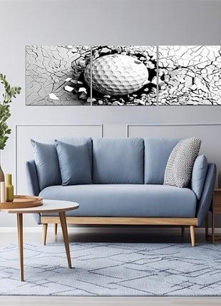 Golf ball breaking forcibly through a white wall AOA13076 {x3}