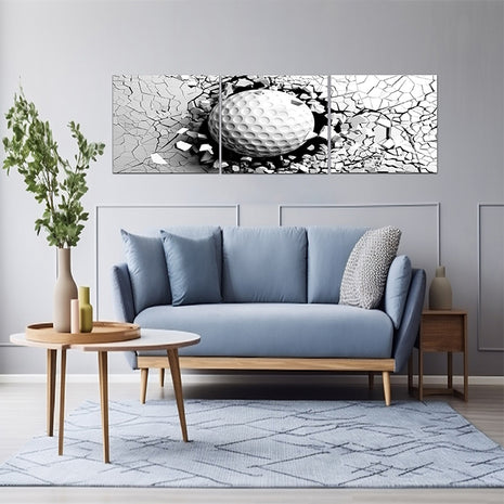 Golf ball breaking forcibly through a white wall AOA13076 {x3}