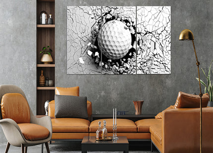 Golf ball breaking forcibly through a white wall AOA13076 {x3}