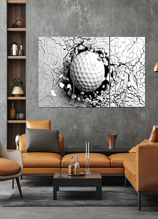 Golf ball breaking forcibly through a white wall AOA13076 {x3}