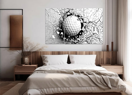 Golf ball breaking forcibly through a white wall AOA13076 {x3}