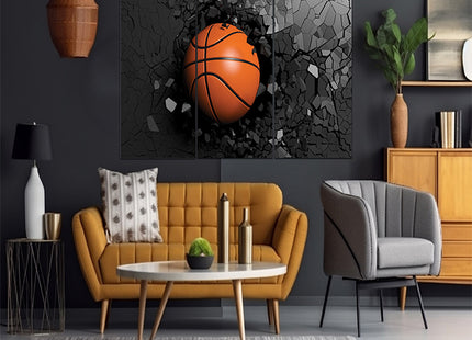 Basketball breaking forcibly through a black wall AOA13074 {x3}