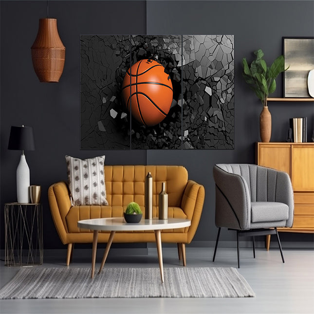 Basketball breaking forcibly through a black wall AOA13074 {x3}