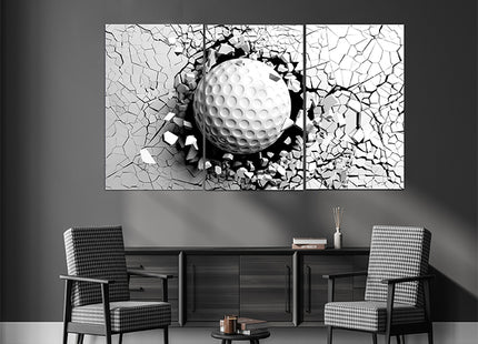 Golf ball breaking forcibly through a white wall AOA13076 {x3}