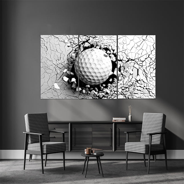 Golf ball breaking forcibly through a white wall AOA13076 {x3}