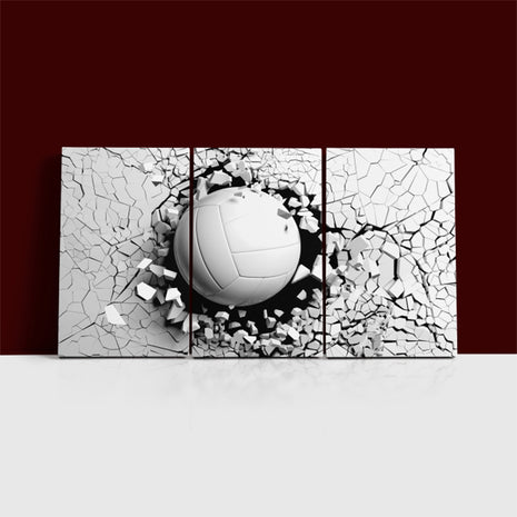 Volleyball ball breaking forcibly through a white wall AOA13077 {x3}