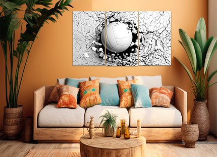 Volleyball ball breaking forcibly through a white wall AOA13077 {x3}