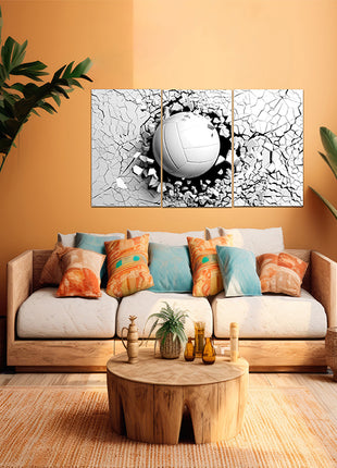 Volleyball ball breaking forcibly through a white wall AOA13077 {x3}