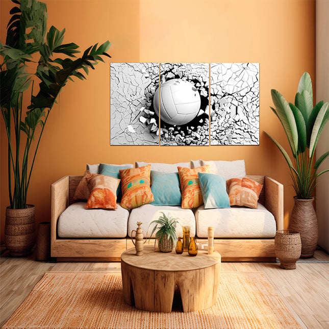 Volleyball ball breaking forcibly through a white wall AOA13077 {x3}