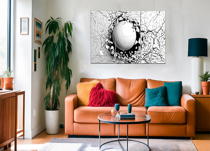 Volleyball ball breaking forcibly through a white wall AOA13077 {x3}