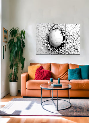 Volleyball ball breaking forcibly through a white wall AOA13077 {x3}