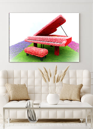 Piano With Flower Decoration On Grass AOAY6546