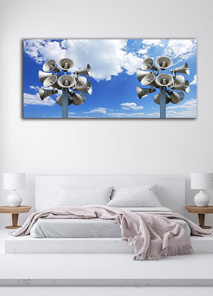Many Loudspeakers Against Blue, Cloudy Sky AOAY7205