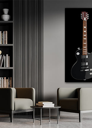 Black electric guitar on black background AOAY5038