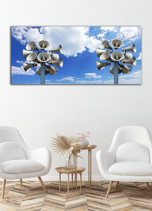 Many Loudspeakers Against Blue, Cloudy Sky AOAY7205