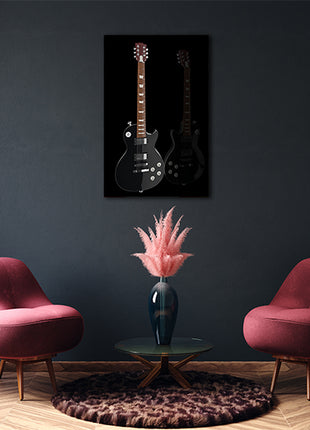 Black electric guitar on black background AOAY5038