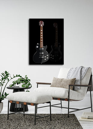 Black electric guitar on black background AOAY5038