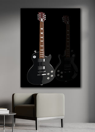 Black electric guitar on black background AOAY5038