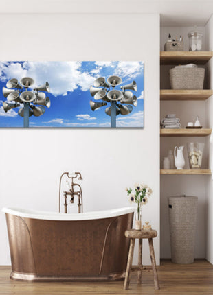 Many Loudspeakers Against Blue, Cloudy Sky AOAY7205