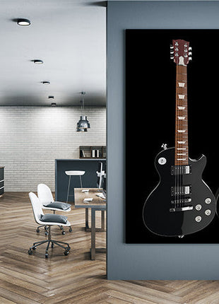 Black electric guitar on black background AOAY5038