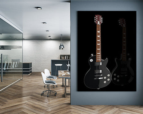 Black electric guitar on black background AOAY5038