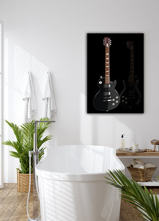 Black electric guitar on black background AOAY5038