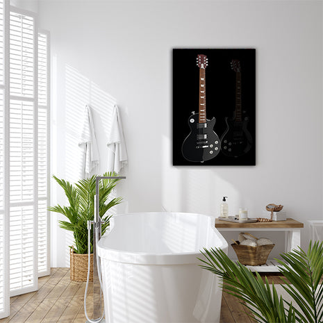 Black electric guitar on black background AOAY5038