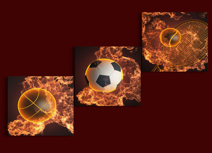 Soccer ball & basketball &Tennis ball plus Racket in action fire AOA14290 {3x}