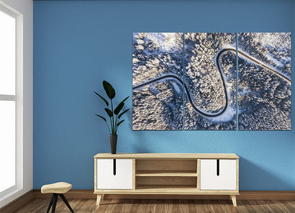 Winter chill Aerial view of road and forest in snow AOA13019 {x3}