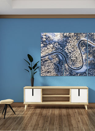 Winter chill Aerial view of road and forest in snow AOA13019 {x3}