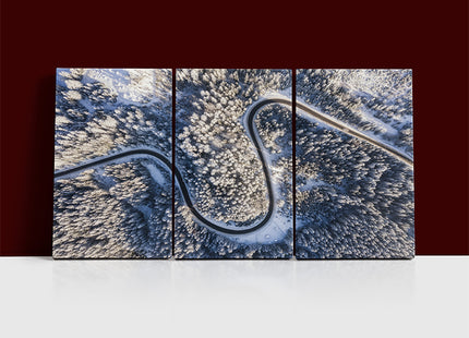 Winter chill Aerial view of road and forest in snow AOA13019 {x3}