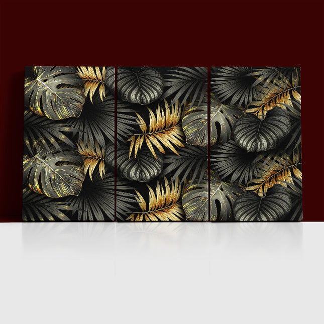 ELEGANT black and gold tropical leaves luxury exotic AOA13196 {3x}